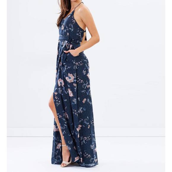 NEW THE JETSET DIARIES iman floral maxi dress in blue floral